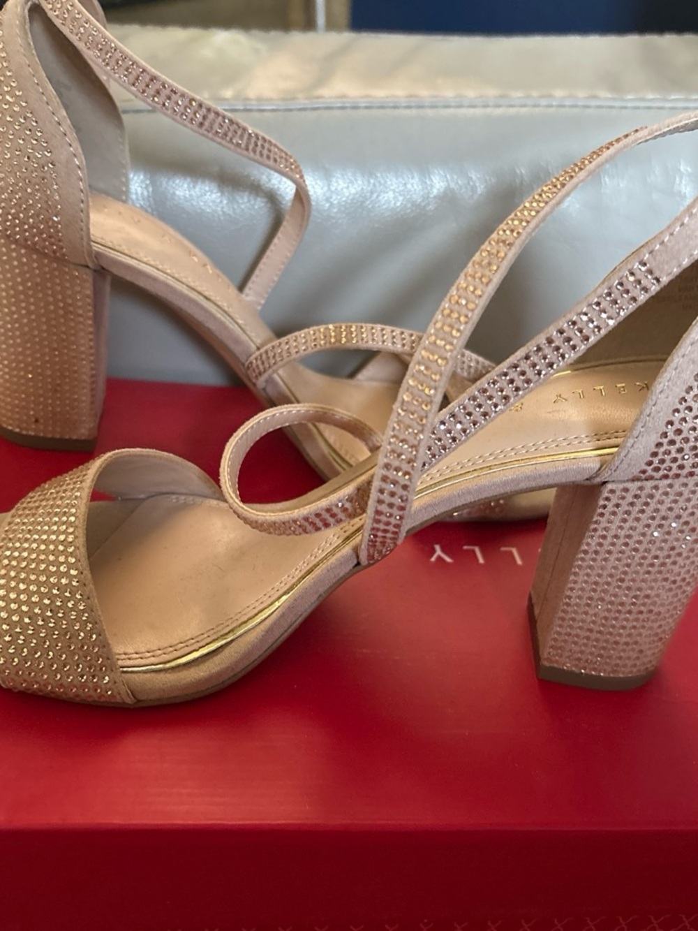Kelly & Katie Blush Rhinestone Block Heel Sandals